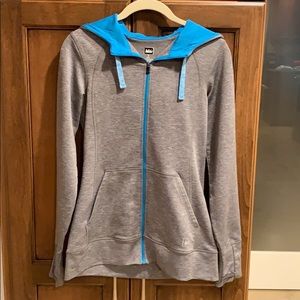 REI full zip long cut sweat jacket